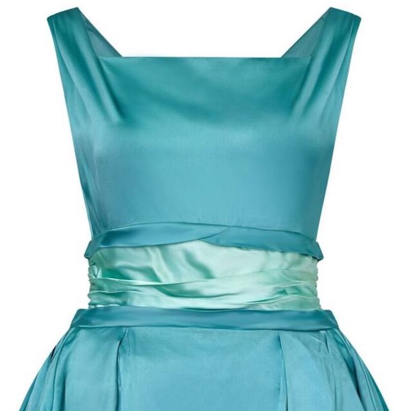 1950s Turquoise Satin Duchess Dress With Corseted Waistband Supply