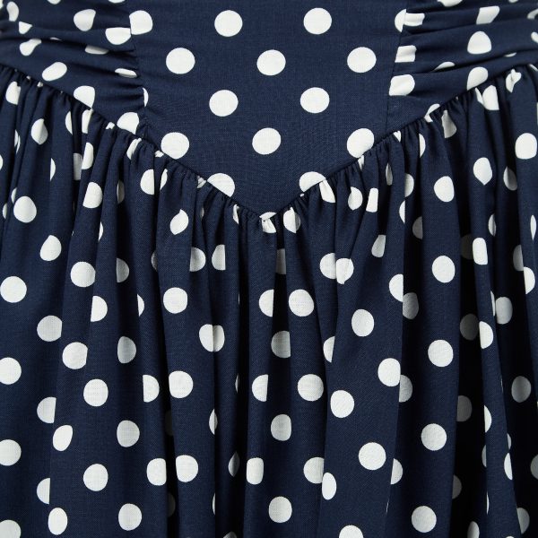 1990s Laura Ashley Navy Polka Dot Strapless Dress Online Hot Sale