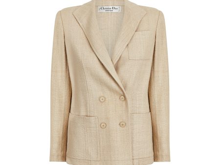 1990s Christian Dior Oatmeal Linen Double Breasted Jacket For Discount