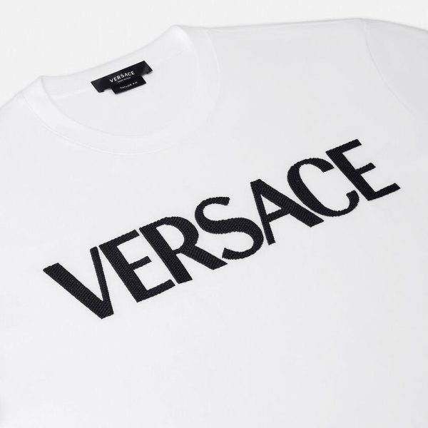 Versace White Embroidered Logo T-Shirt For Cheap