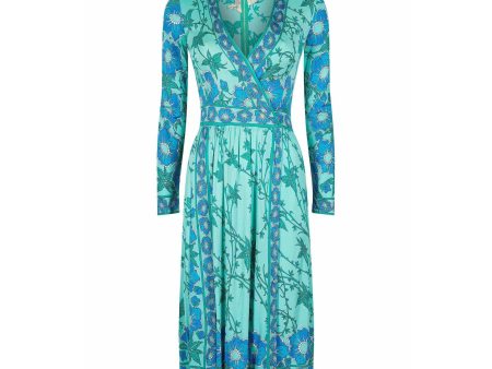 1970s Emilio Pucci Turquoise Printed Silk Jersey Dress With Cross Over Bodice Fashion