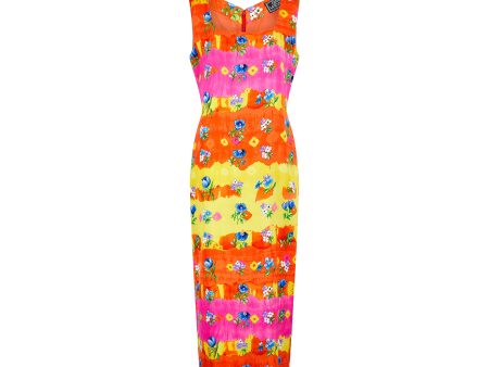 1993 Runway Gianni Versace Couture Floral Column Dress Supply