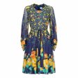 1970s French Couture Navy Rose Print Dress Online now