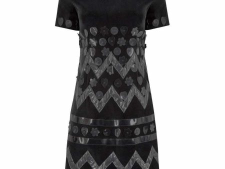 1990s Moschino Black Velvet Dress With Novelty Vinyl Appliques Online Sale