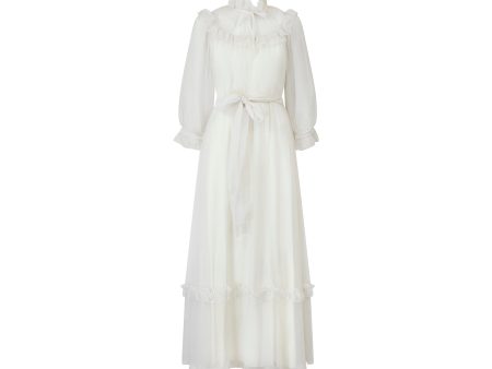 1970s Vera Mont White Georgette Maxi Dress Online now