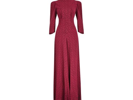 1930s or 1940s Floral Burgundy Crepe Dress Discount