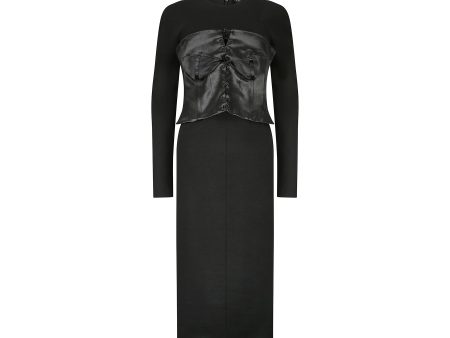 2011 Tom Ford Black Jersey Wool and Satin Corset Dress Cheap