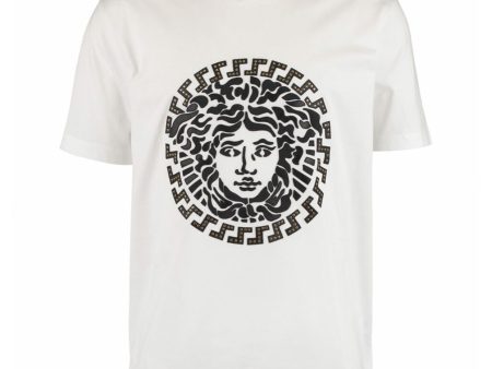 Versace White Leather Studded Medusa T-Shirt Online