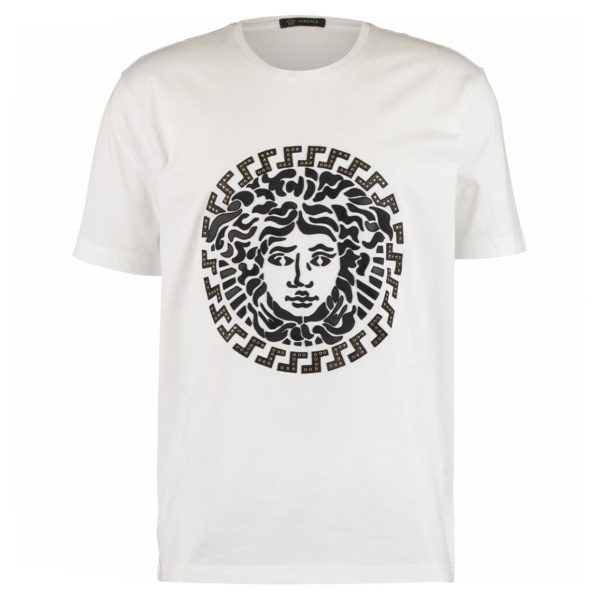 Versace White Leather Studded Medusa T-Shirt Online