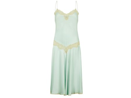 1980s Jenny Dobell Seafoam Green and Lace Slip Dress Cheap