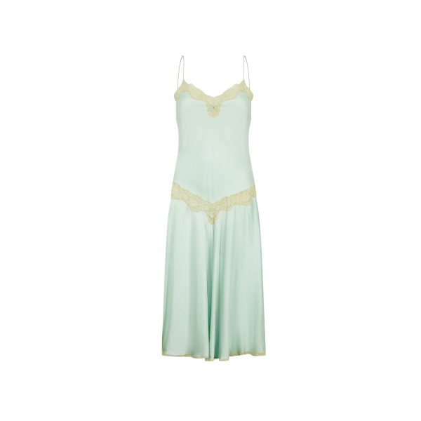 1980s Jenny Dobell Seafoam Green and Lace Slip Dress Cheap