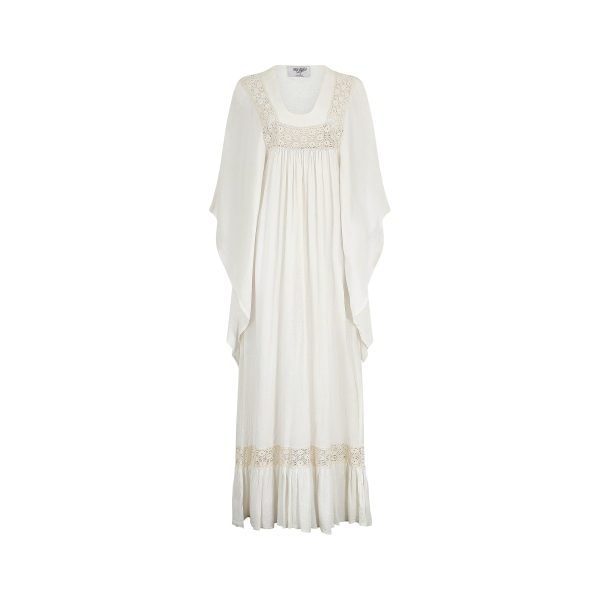 1970s Dew Styles White Cotton Angel-Sleeve Dress Online Hot Sale