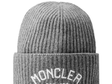 Kids Moncler Grey Embroidered Beanie on Sale