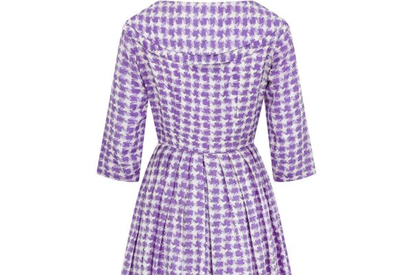 1950s Sambo Fashions Purple and White Silk Shirtwaister Dress Supply