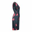 1950s Navy and Pink Silk Rose Print Dress For Cheap