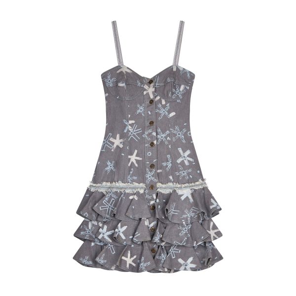 1987 Zandra Rhodes Grey Denim Ra Ra Dress Sale