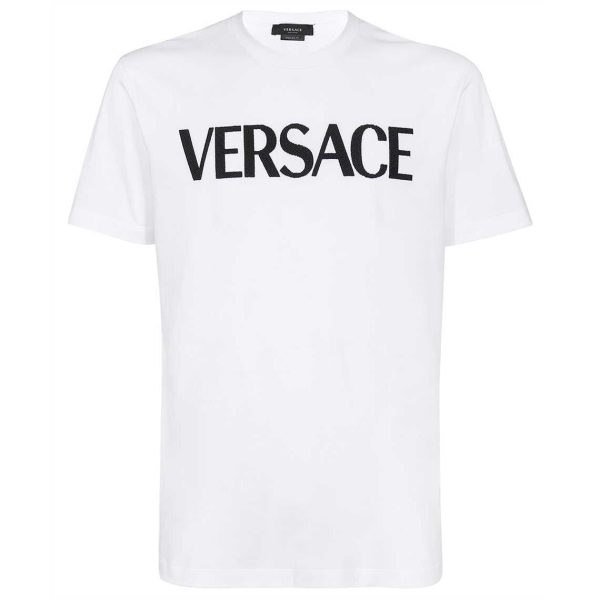 Versace White Embroidered Logo T-Shirt For Cheap