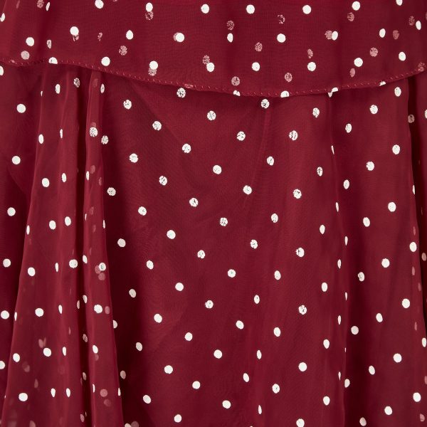 1970s Norman Berg Burgundy and White Polka Dot Tiered Dress Cheap