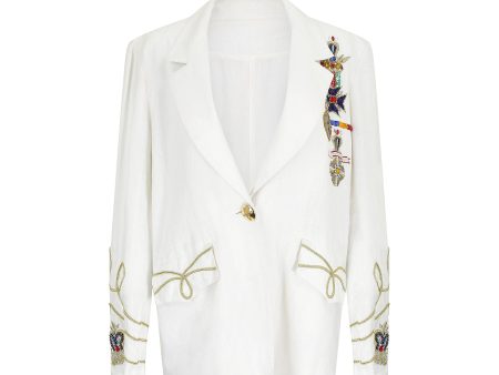 1980s White Linen Novelty Embellished Military Jacket Online