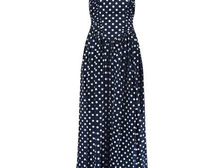 1990s Laura Ashley Navy Polka Dot Strapless Dress Online Hot Sale