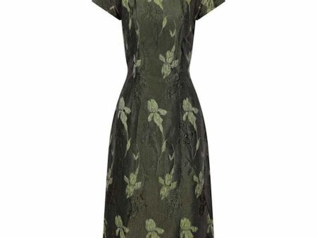 1960s Green Floral Metallic Brocade Dress Online Hot Sale