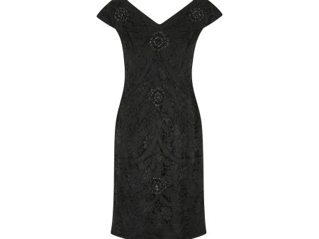 1950s Bramel Model Lace and Beaded Black Sheath Dress For Discount