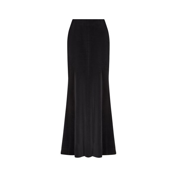 1970s Diana Leslie Black Velvet Fishtail Maxi Skirt Online Hot Sale