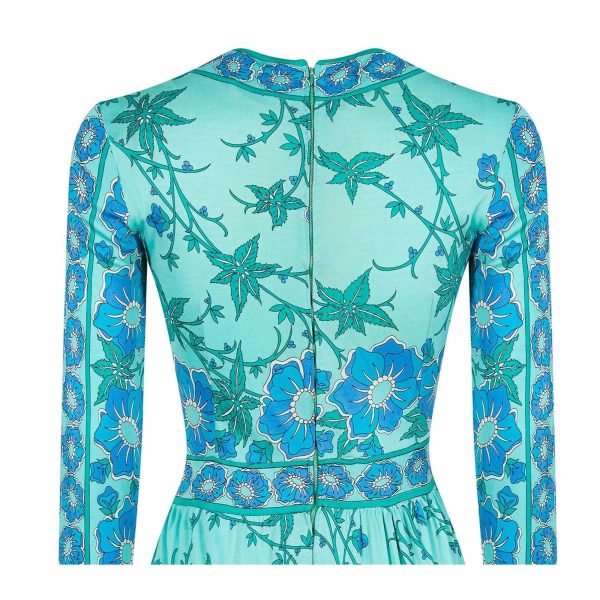 1970s Emilio Pucci Turquoise Printed Silk Jersey Dress With Cross Over Bodice Fashion