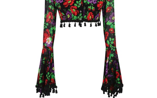 1994 Dolce and Gabbana Floral Trumpet Sleeve Crop Top For Discount