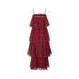 1970s Norman Berg Burgundy and White Polka Dot Tiered Dress Cheap