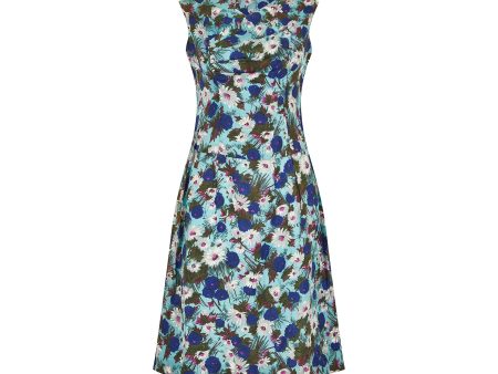 1950s Floral Silk Shift Dress with Cowl Neck Sale