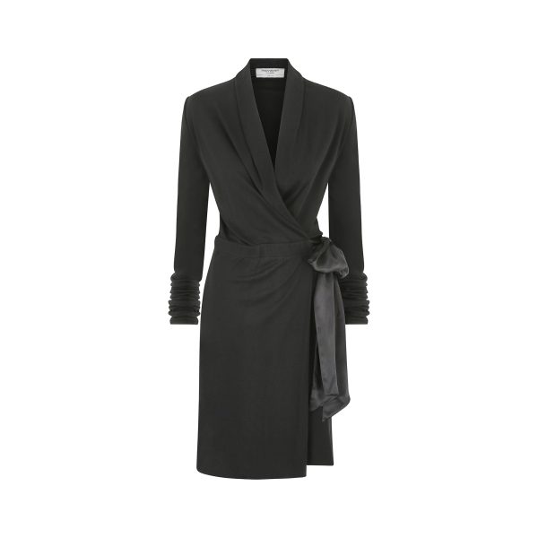 2000s Yves Saint Laurent Long Sleeve Black Jersey Wrap Dress For Sale