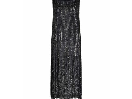 1920s Haute Couture Black Sequin Flapper Dress With Tassel Hemline Cheap