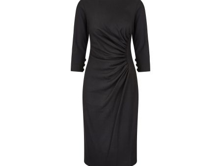 1990s Y de G Black Wool Ruched Jersey Dress Discount