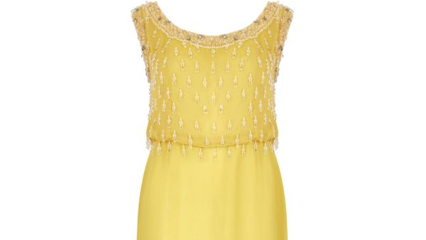 1960s French Couture Yellow Silk Chiffon Sequin Beaded Dress Online