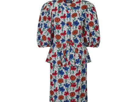 1980s Jean Muir Floral Cotton Peplum Skirt Suit Online Hot Sale