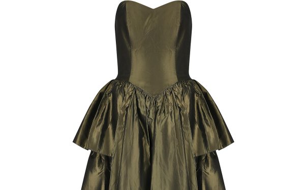 ARCHIVE - 1980s Katerina Strapless Olive Green Taffeta Dress For Discount