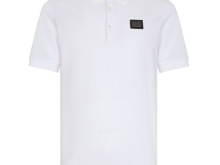 Dolce & Gabbana White Plaque Slim Fit Polo Shirt Online Hot Sale