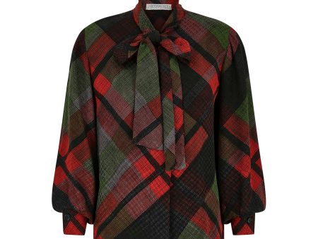 1970s Givenchy Novelle Boutique Red and Green Plaid Blouse Online Sale