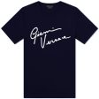 Versace Navy Embroidered Signature Logo T-Shirt Online Hot Sale