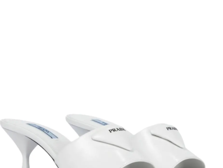 Womens Prada White Logo Mules on Sale