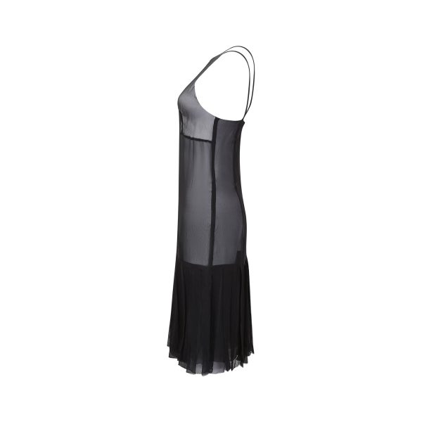 2000s Runway Documented Chanel Black Silk Slip Dress Discount