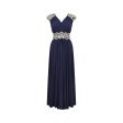 1970s French Couture Navy Jersey Embellished Grecian Dress Hot on Sale