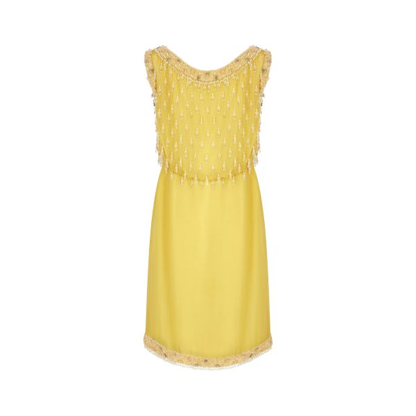 1960s French Couture Yellow Silk Chiffon Sequin Beaded Dress Online