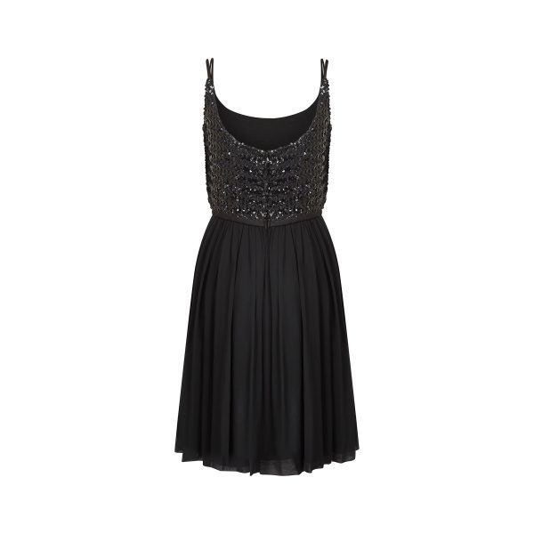 1960s Black Sequin Bodice and Georgette Dress For Sale