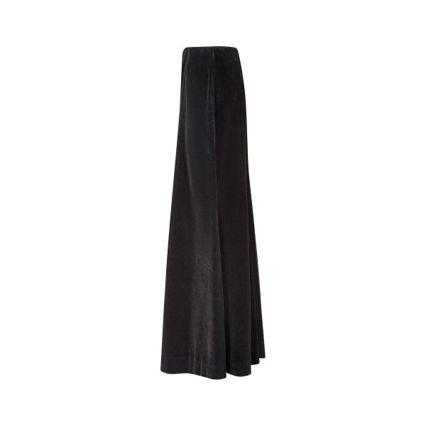 1970s Diana Leslie Black Velvet Fishtail Maxi Skirt Online Hot Sale