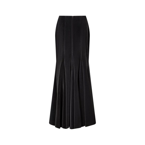 1970s Diana Leslie Black Velvet Fishtail Maxi Skirt Online Hot Sale