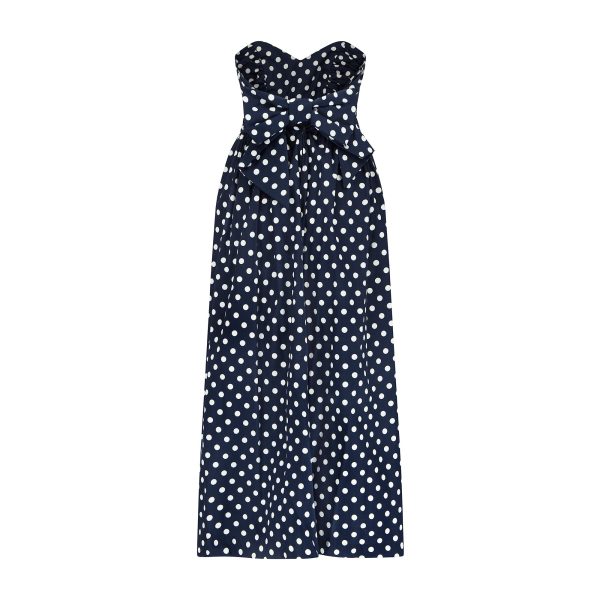 1990s Laura Ashley Navy Polka Dot Strapless Dress Online Hot Sale