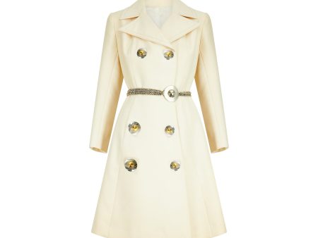 1970s Cardin-esque Couture Cream Wool Double-Breasted Coat Sale