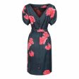 1950s Navy and Pink Silk Rose Print Dress For Cheap